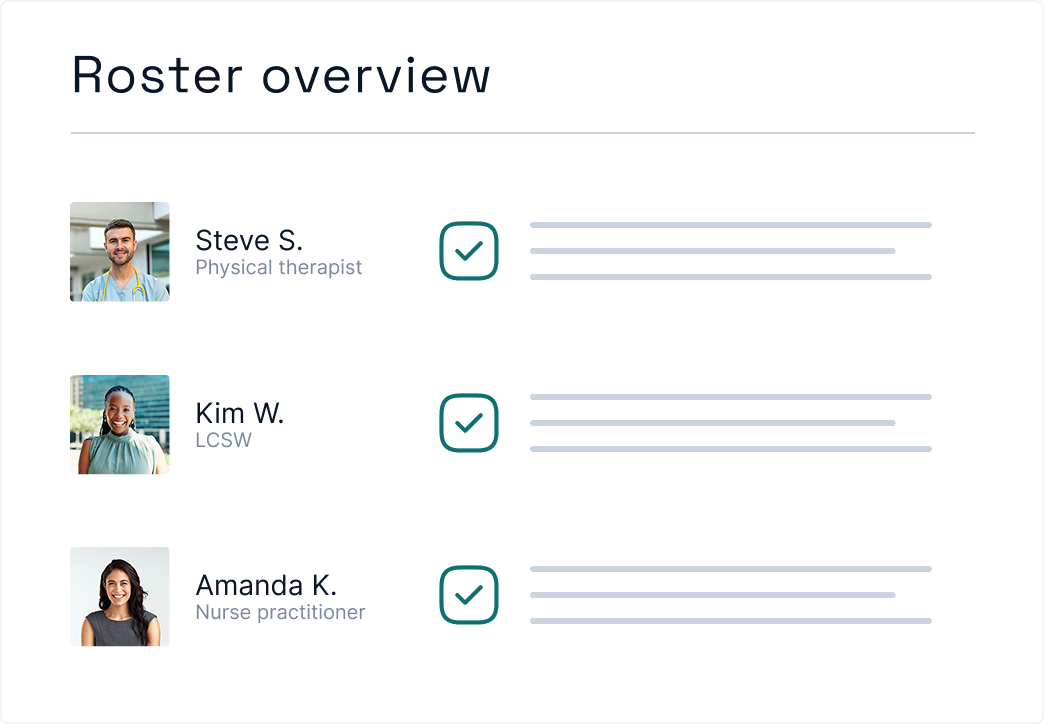 Roster overview showing standardized provider records
